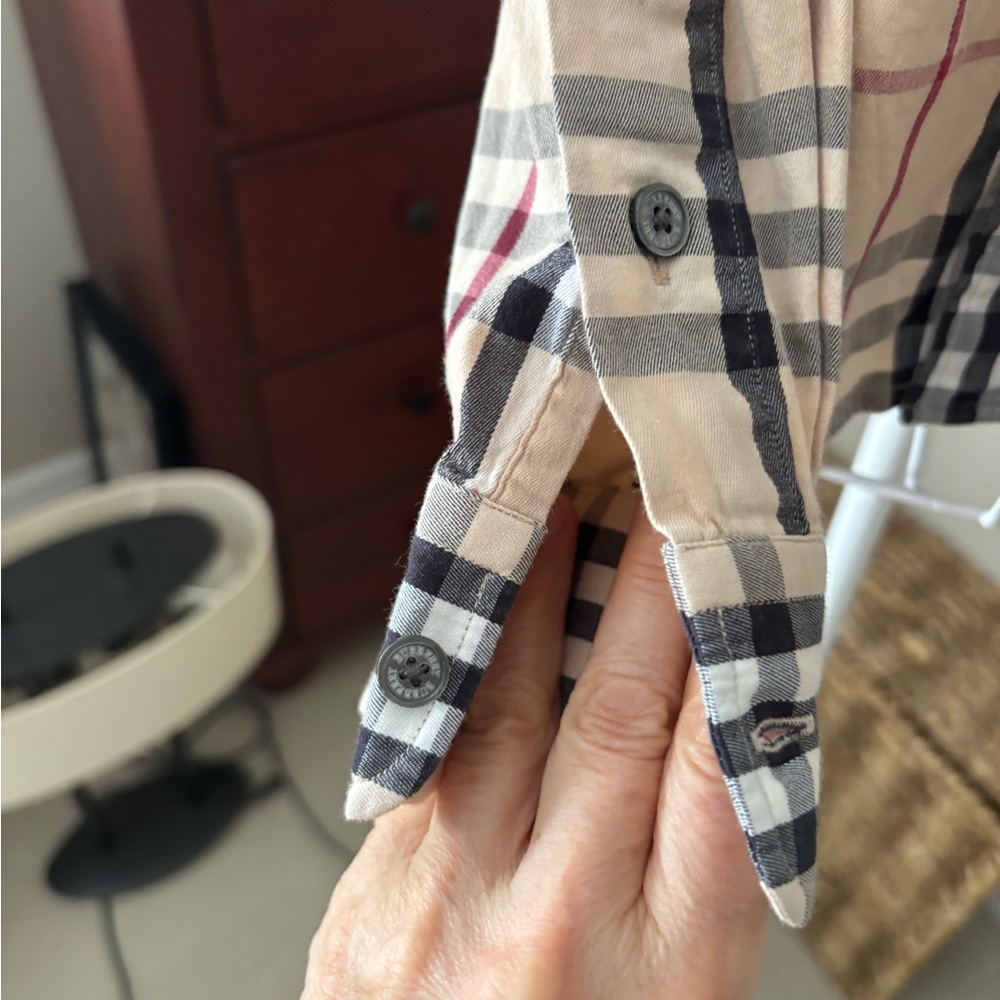 Burberry men’s long sleeve fitted shirt classic beige check size medium - Picture 4 of 9